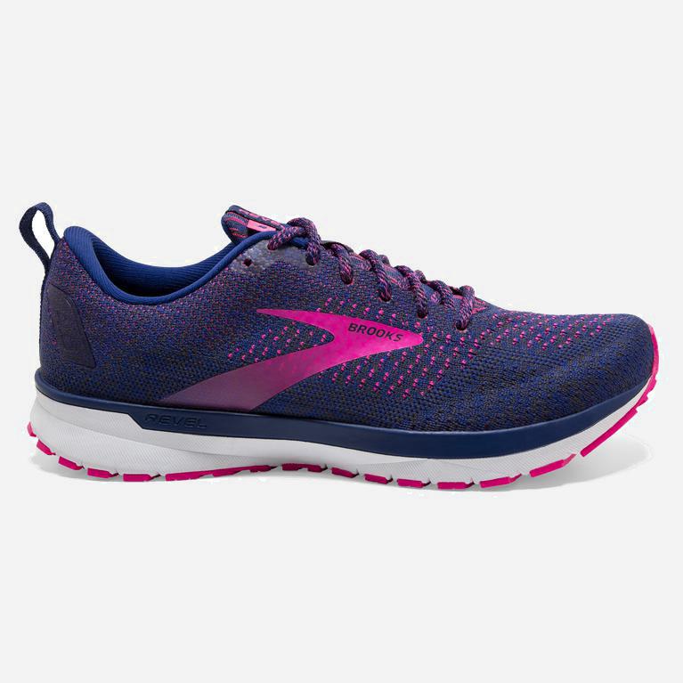 Brooks Women's Revel 4 Road Running Shoes Singapore - Blue/Ebony/Pink (64712-PLMV)